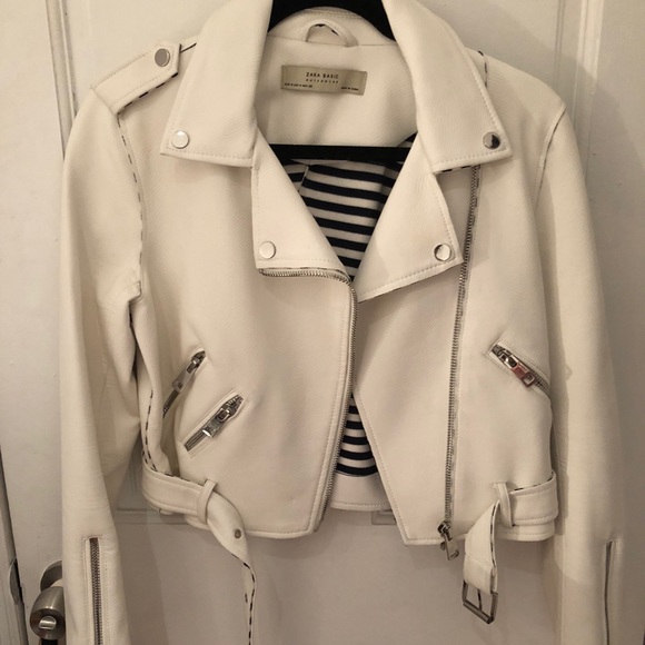 Zara Jackets & Blazers - Zara White Faux Leather Moto Jacket Cropped